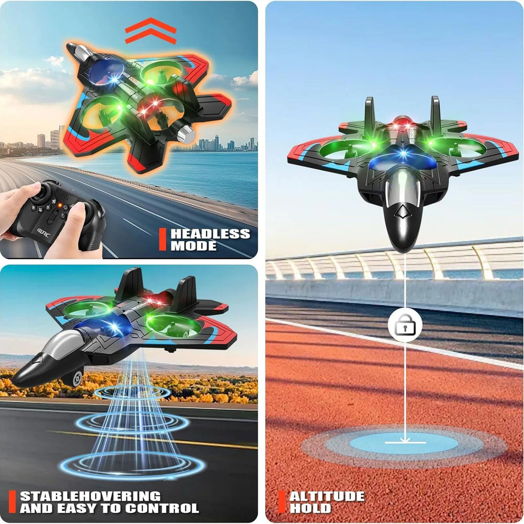 Star Fighter Jet Remote Control - RC Stunt Aircraft with LED Lights - 360° Flip Function, Long Range Control, Rechargeable Battery - Durable Crash-Resistant Toy for Kids