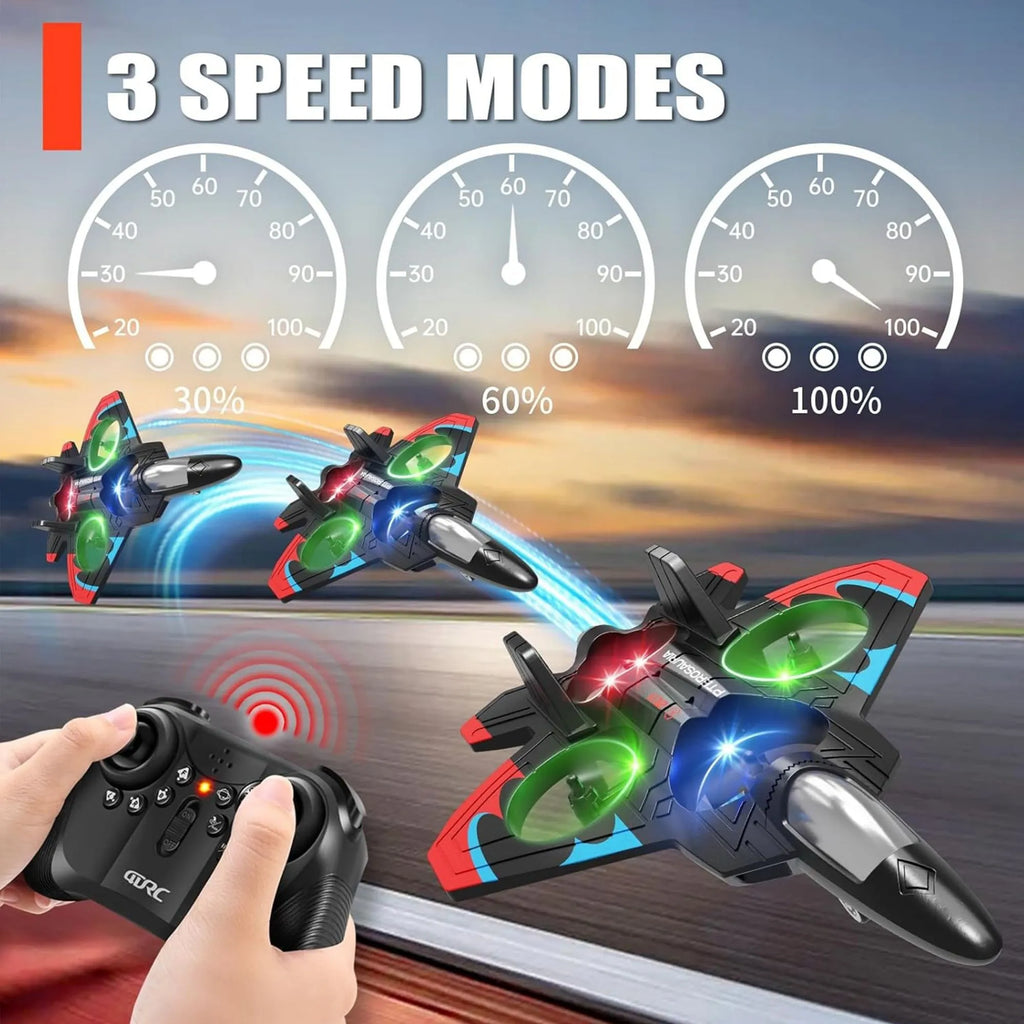 Star Fighter Jet Remote Control - RC Stunt Aircraft with LED Lights - 360° Flip Function, Long Range Control, Rechargeable Battery - Durable Crash-Resistant Toy for Kids